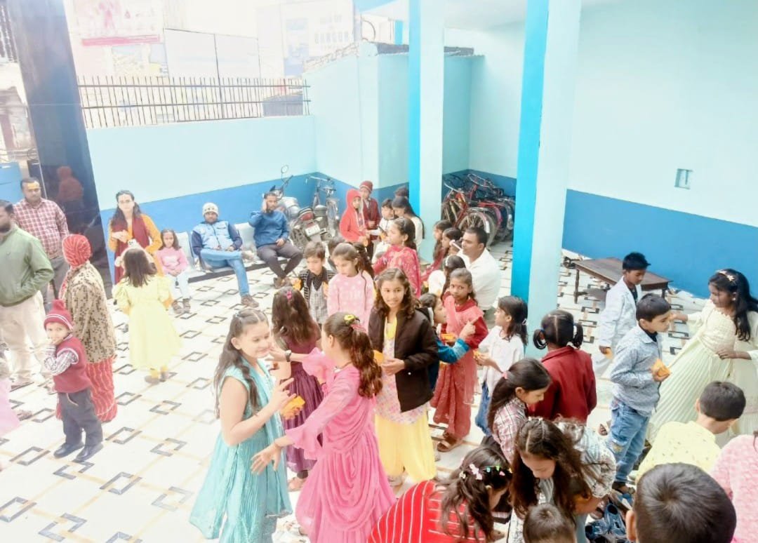 Gathering of students in school courtyard