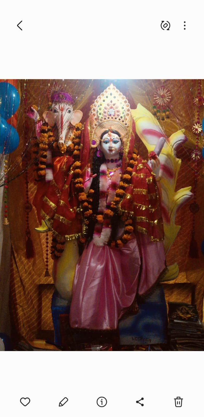 Goddess Saraswati idol during Puja